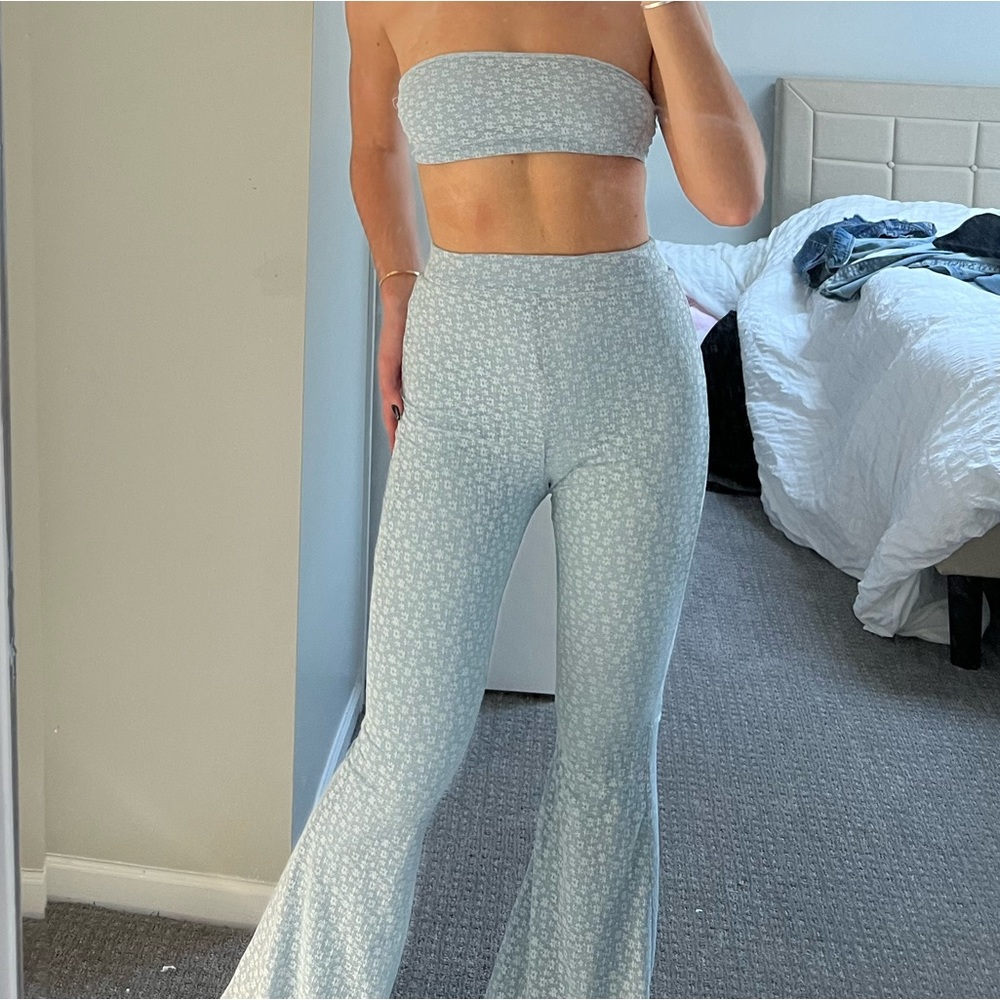 REVOLVE x Michael Costello blue lace high waisted flare pants